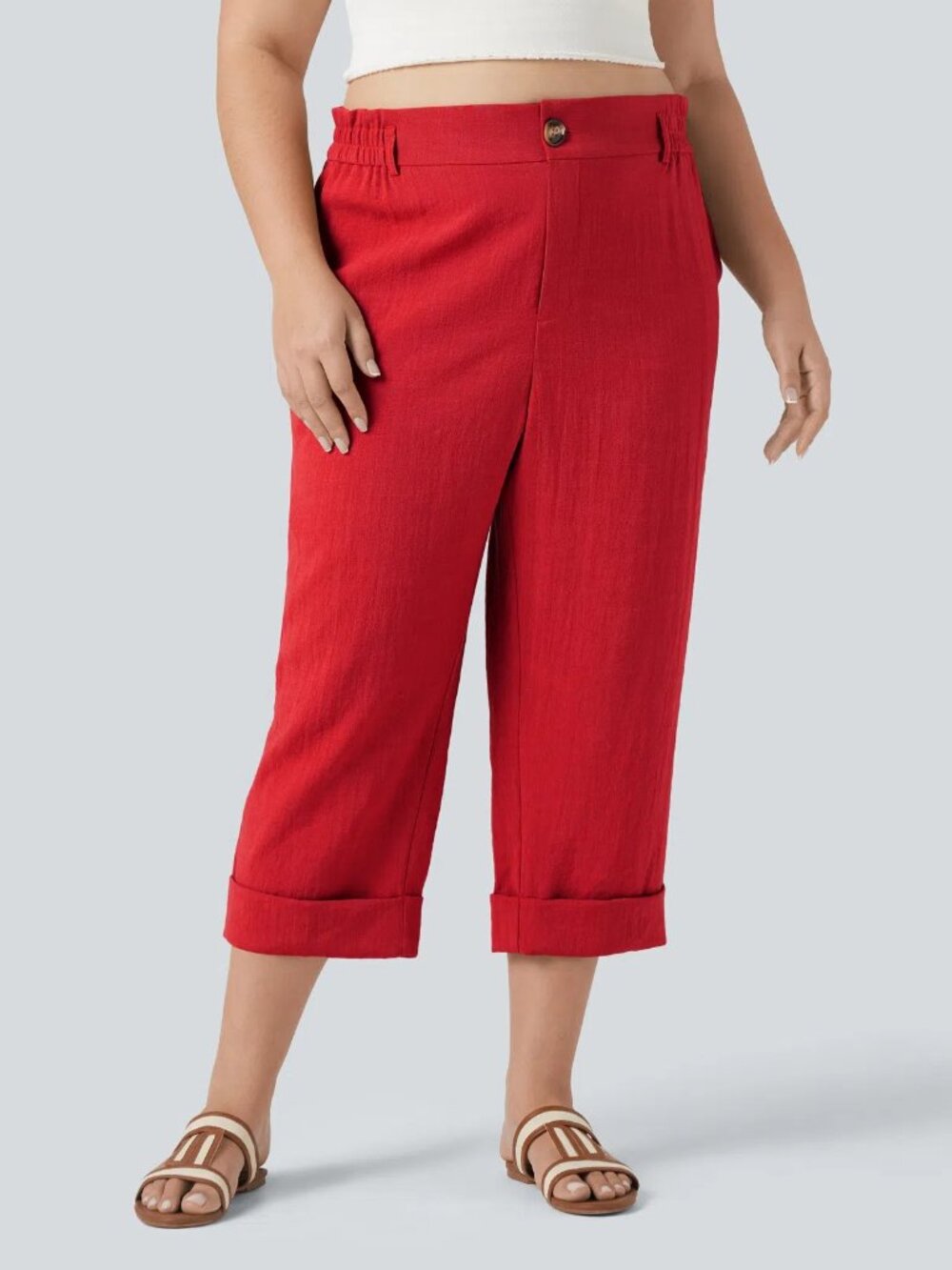 Halara 3X High Waisted Zipper Pocket Cropped Linen-Feel Resort Pants 50% off